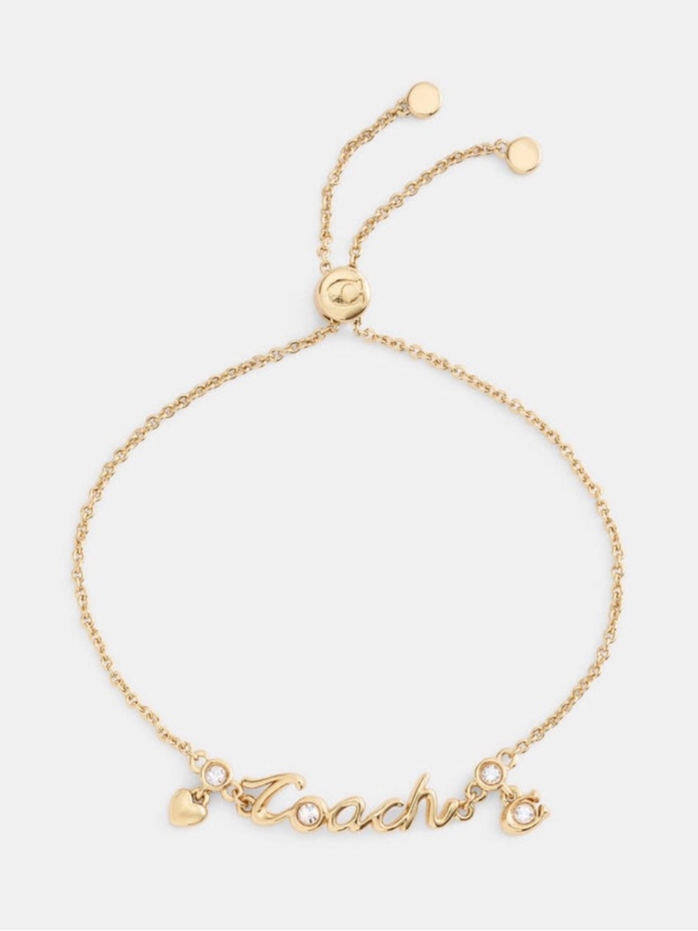 COACH SCRIPT SLIDER BRACELET WITH SIGNATURE C & HEART CHARMS